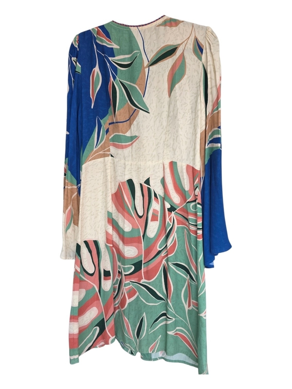 Blink For AnthropologieBoho Button-Front V-Neck Dress Cream, Blue, Green & Coral - Picture 3 of 3